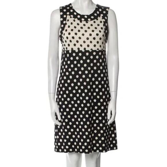 Vintage DIANE VON FURSTENBERG 100% Silk Polka Dot Knit Dress Black Ivory Size 6 - Picture 1 of 10